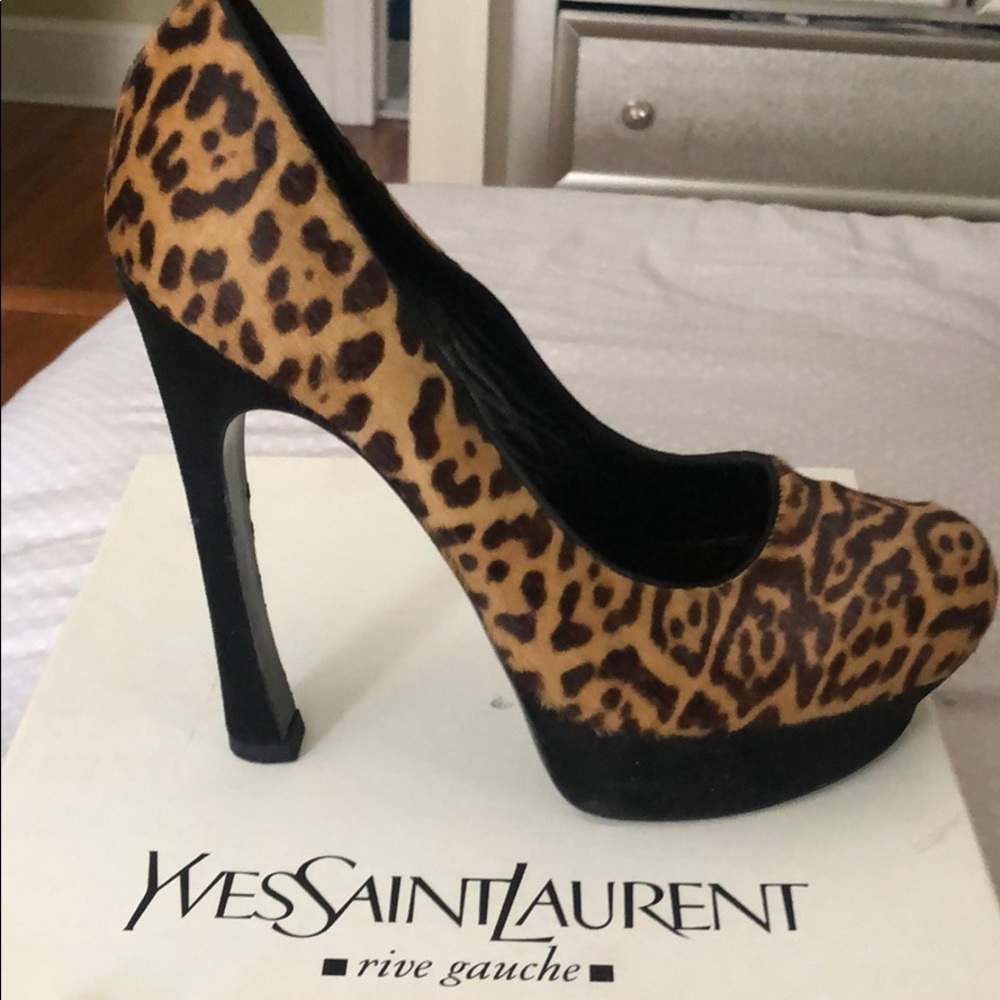 YSL pony hair leopard pumps